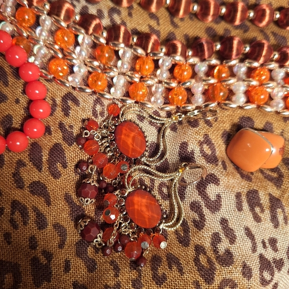 14 Bundle Lot Orange Toned Jewelry Necklaces Earrings Bracelet Funky Boho Amber - Picture 5 of 7